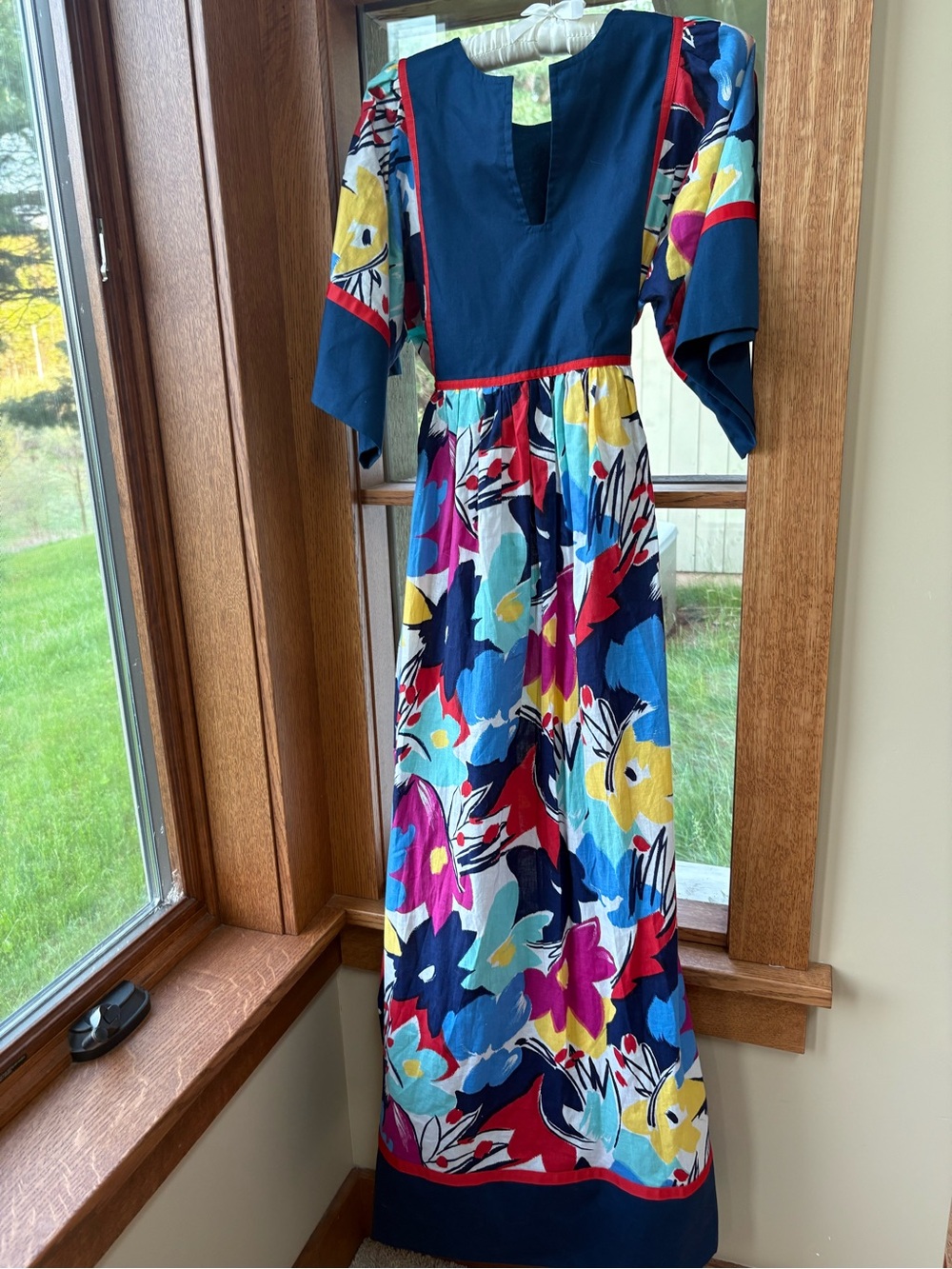Vintage Maj Honolulu Cotton Dress Kaftan Mumu House Dress Bead Belt Floral L - Picture 2 of 8